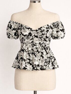 Loft Off Shoulder Top Black & White Size Small NWOT